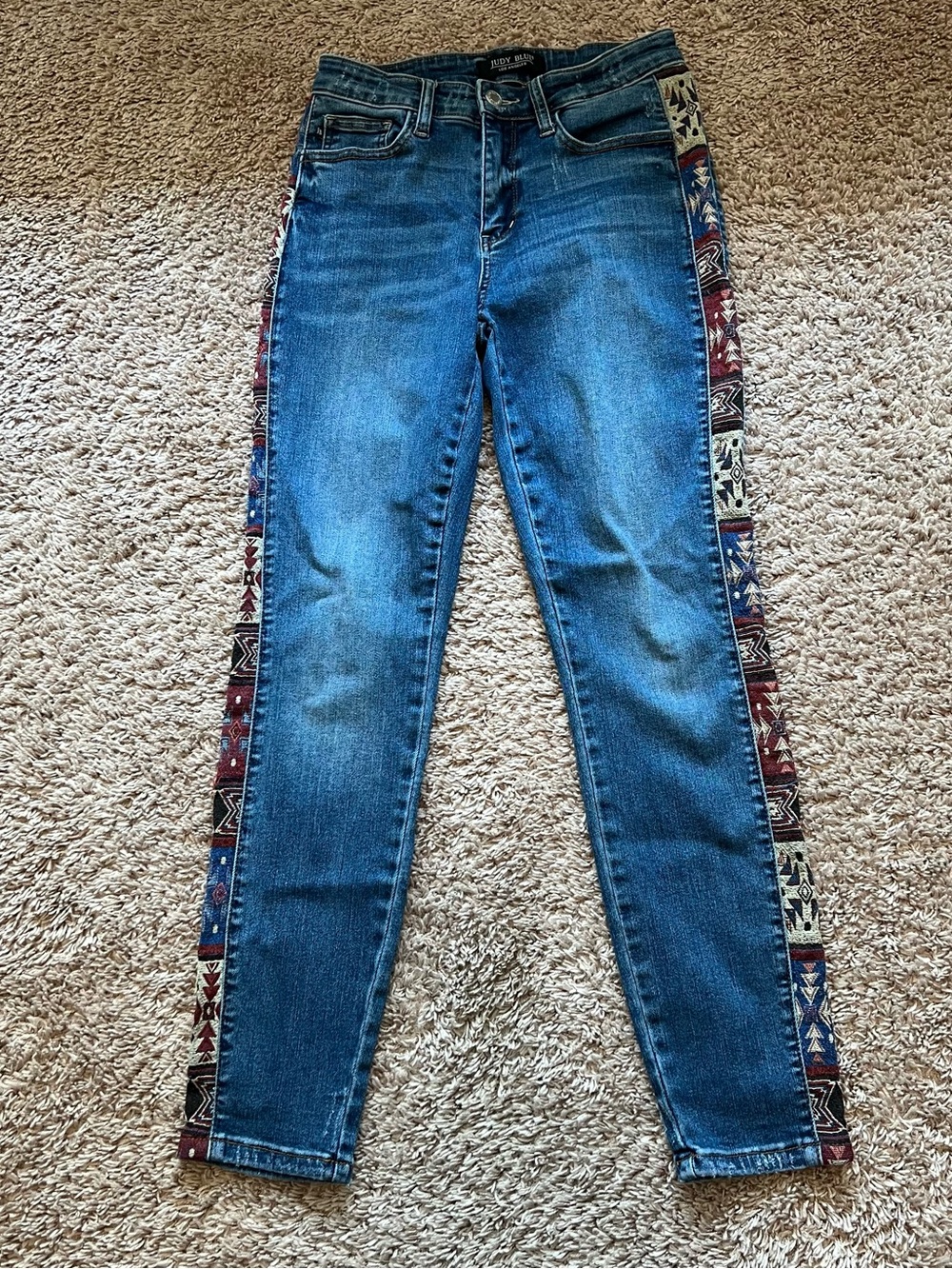 Judy Blue Women's Size 5/27 Blue Denim Skinny Jeans with Aztec Side Trim